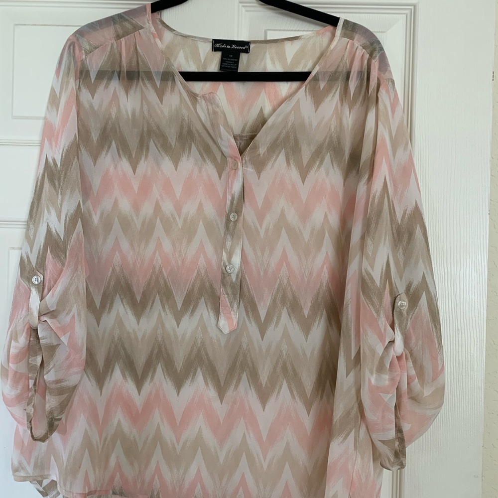 Semi-Sheer Blouse w Chevron Design